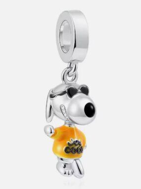 NWT S925 Sterling Silver Snoopy Dog Yellow-Shirt Pendant Charm Bracelet Necklace